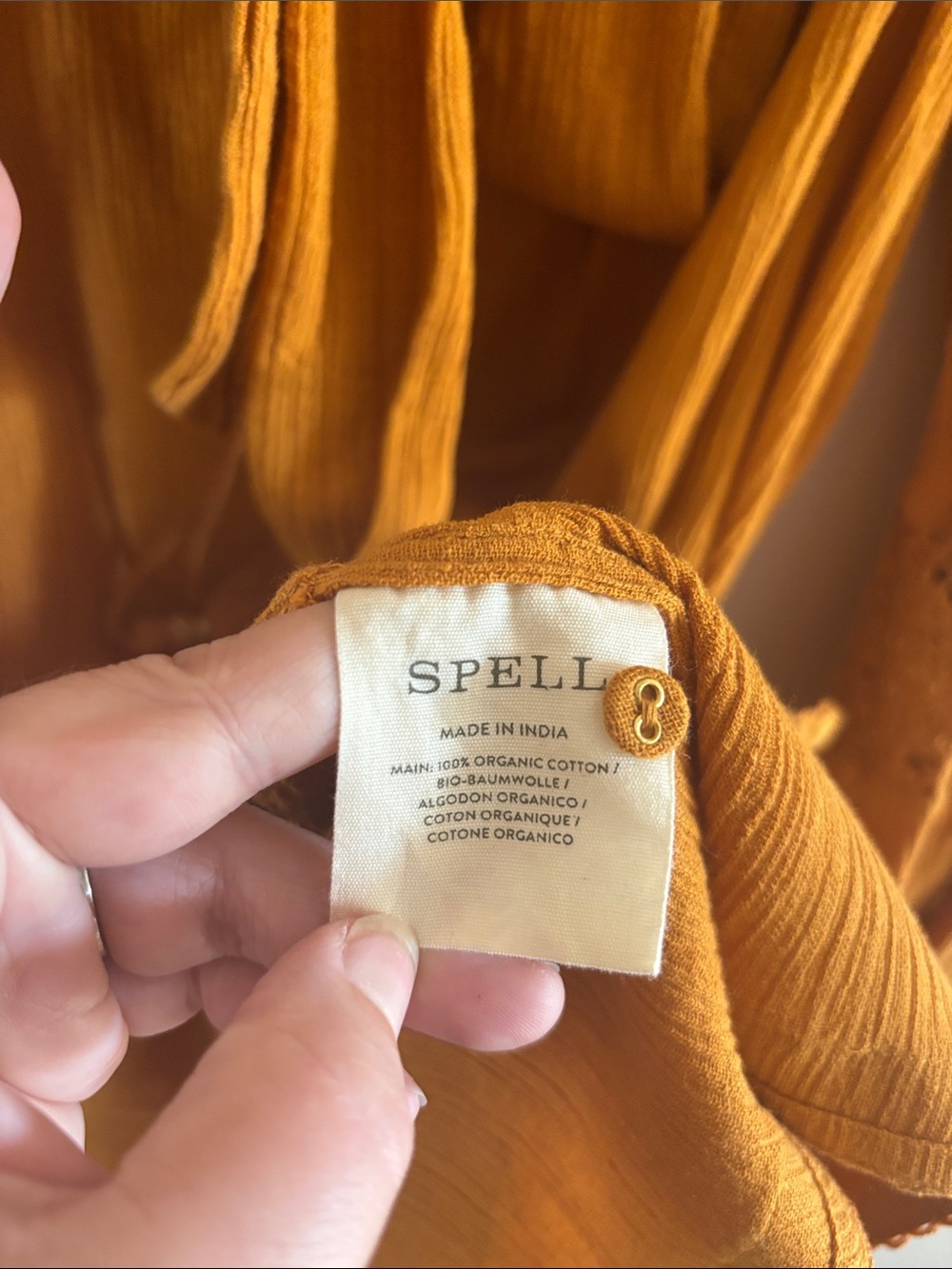 NWT Spell • Mustard Crochet-Trim 100% organic cotton dress - Picture 5 of 6